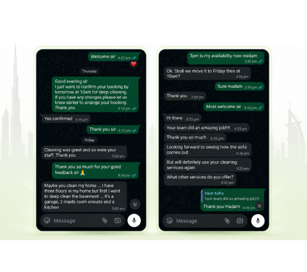 WhatsApp review for deep cleaning company Eco Bright Pro - villa cleaning Al Barsha - Dubai Marina